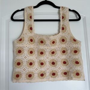Rebellion Cream and Brown Crochet Crop Top